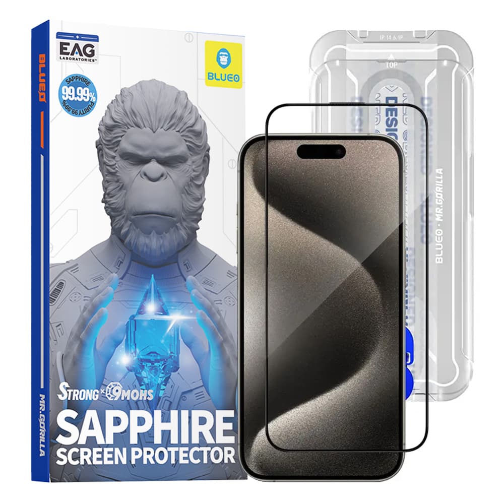 Blueo Premium Sapphire nerozbitné nepoškrabatelné 9H sklo iPhone 15 Pro Max černé - náhled 1