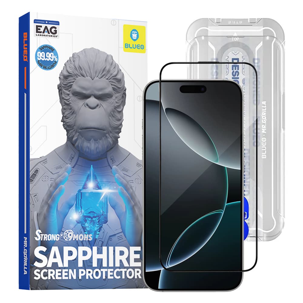Blueo Premium Sapphire Nepraskající Poškrábání Odolné 9H Sklo iPhone 16 Pro iPhone 17 iPhone 17 Pro Černá - náhled 1