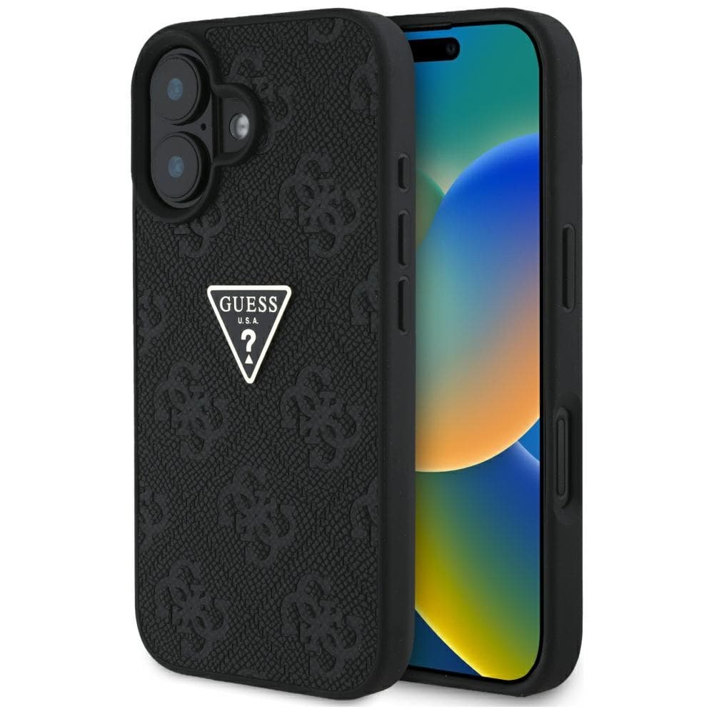 Guess Leather Hot Stamp 4G Pattern Triangle Metal Logo iPhone 16 černá - náhled 1