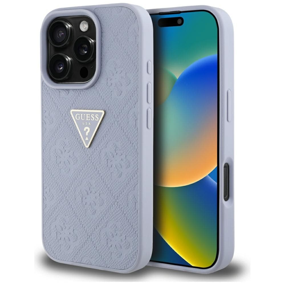 Guess Leather Hot Stamp 4G Pattern Triangle Metal Logo iPhone 16 Pro Max světle fialová - náhled 1