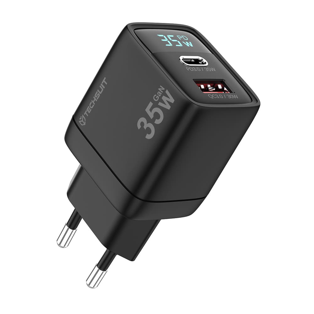 Techsuit Wall Charger LEDChargX (CH3) Type-C USB GaN Technologie Rychlé nabíjení LED displej PD35W černá - náhled 1