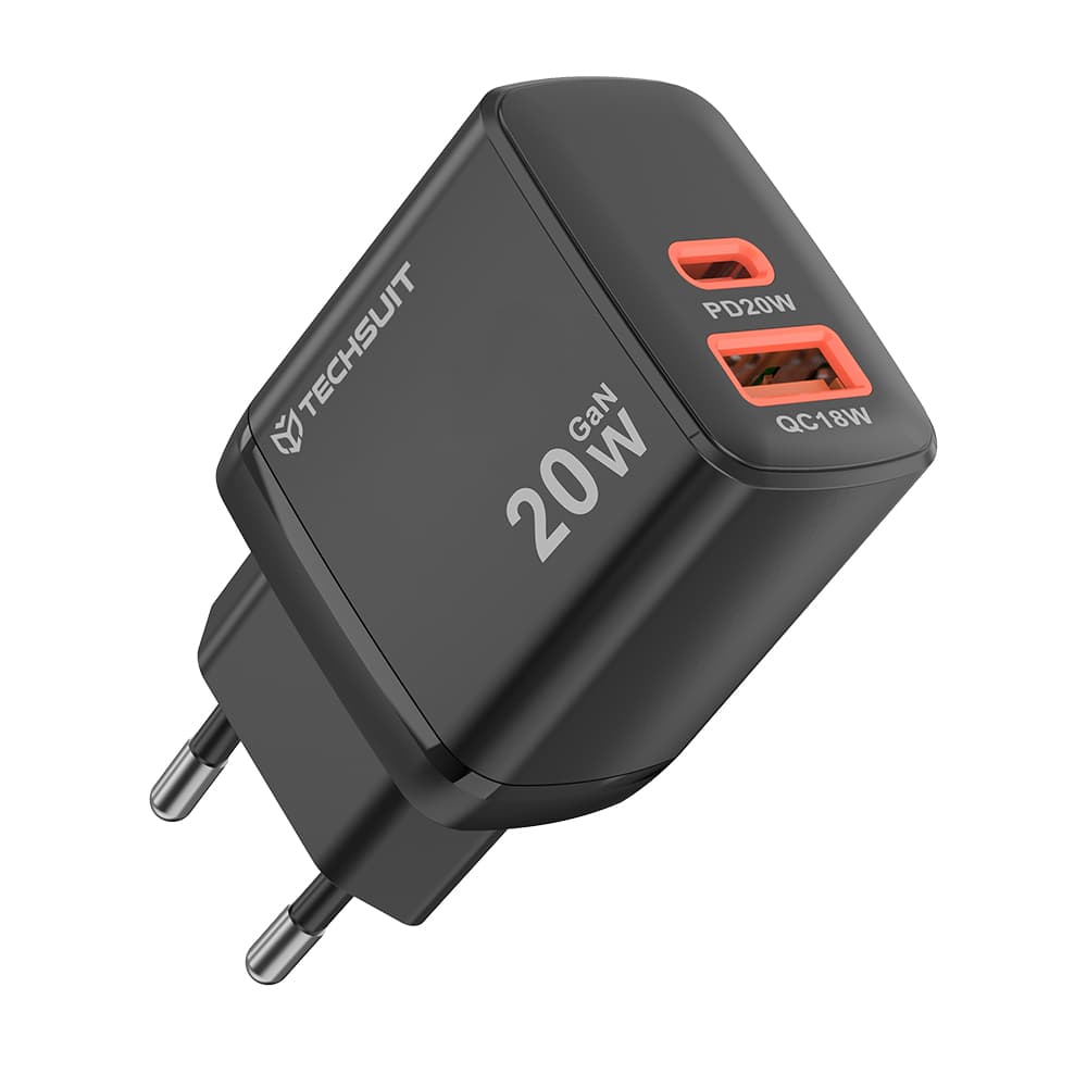 Nabíječka Techsuit Duonix20W CH2 Type-C USB Dual Travel 20W černá - náhled 1