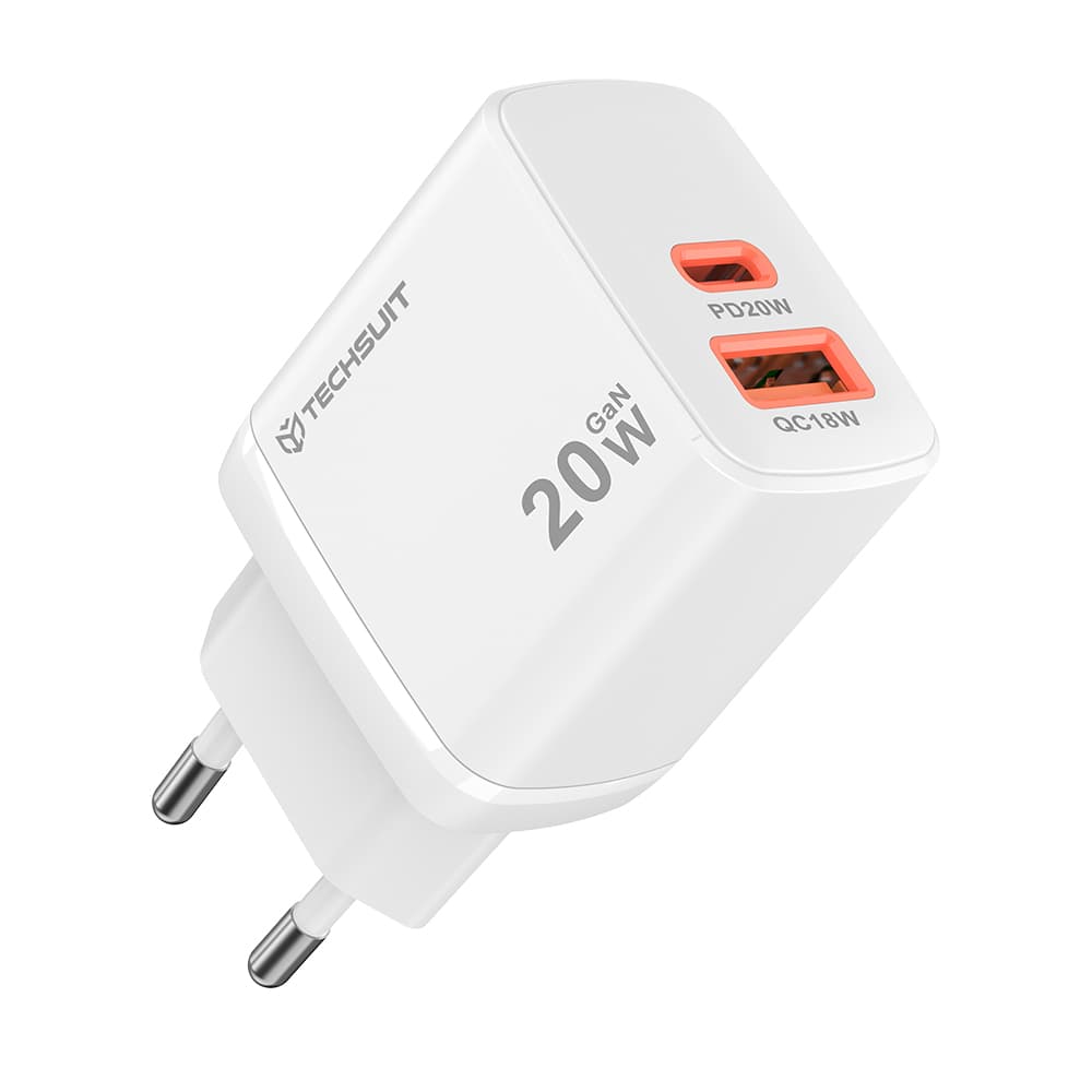 Nabíječka Techsuit Duonix20W CH2 Type-C USB Dual Travel 20W bílá - náhled 1