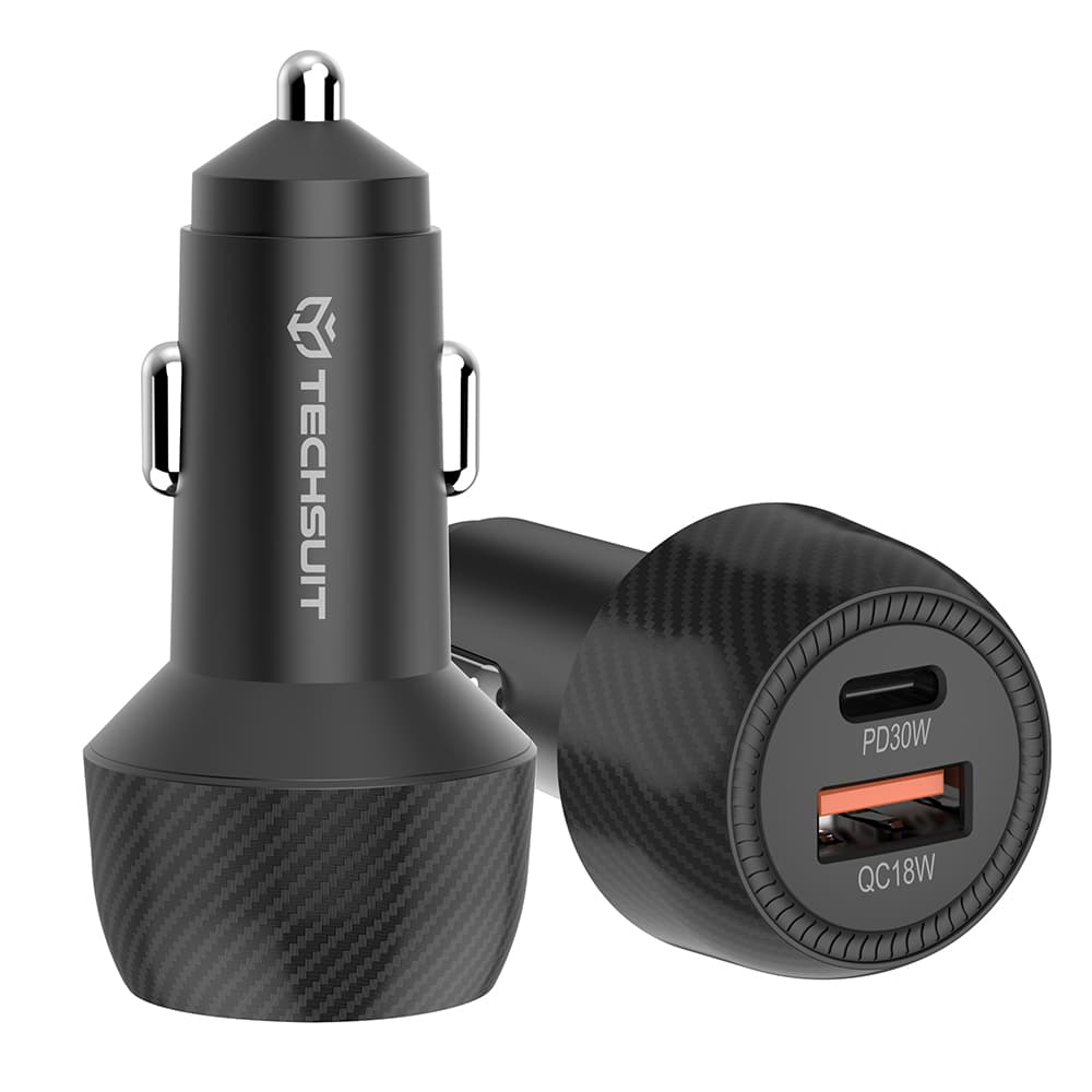 Techsuit Car Charger CarbonVolt C7 Rychlonabíječka 48W USB Type-C QC3.0 18W PD30W černá - náhled 1