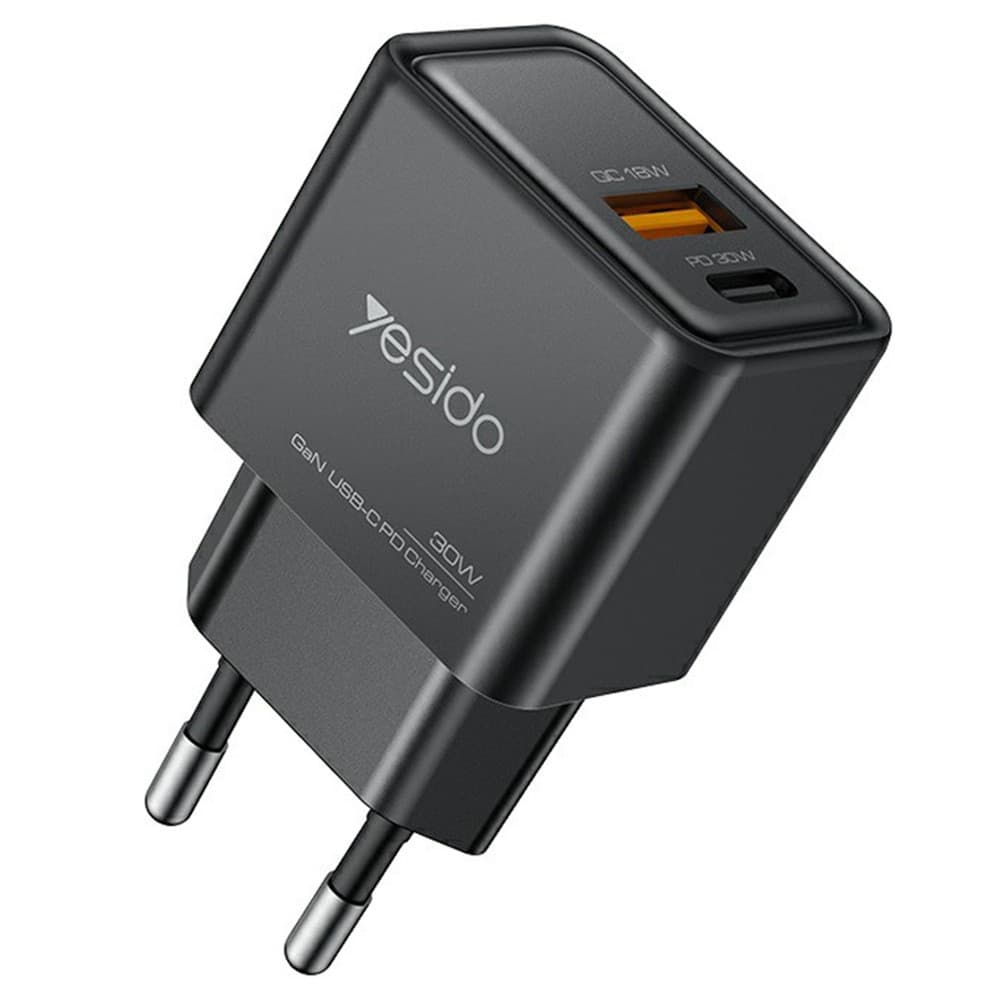 Yesido Wall Charger YC64 Duální Port Type-C + USB-A Rychlé Nabíjení GaN PD30W Černá - náhled 1