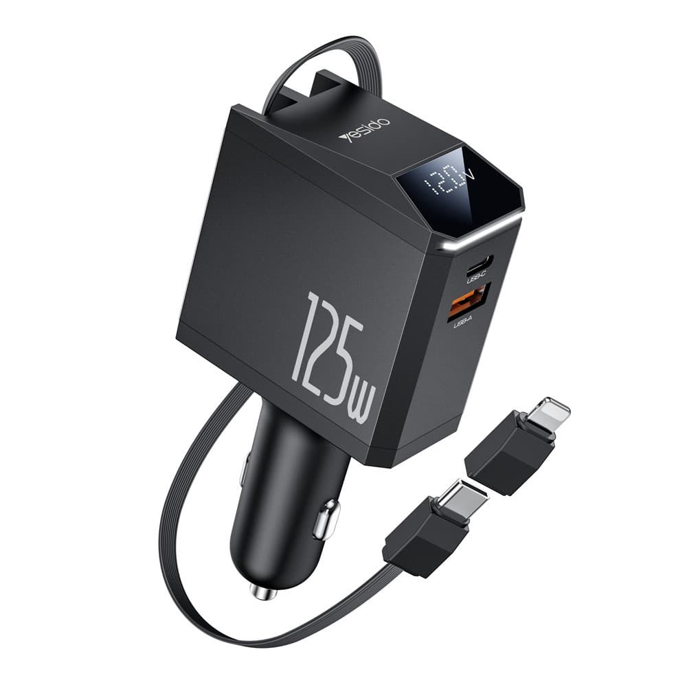 Yesido 4v1 nabíječka do auta Y71 s USB-C kabelem Lightning adaptérem 125W černá - náhled 1