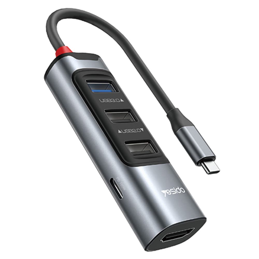 Yesido Docking Station 5v1 HB22 Type-C na 3x USB USB-C HDMI PD100W Šedá - náhled 1