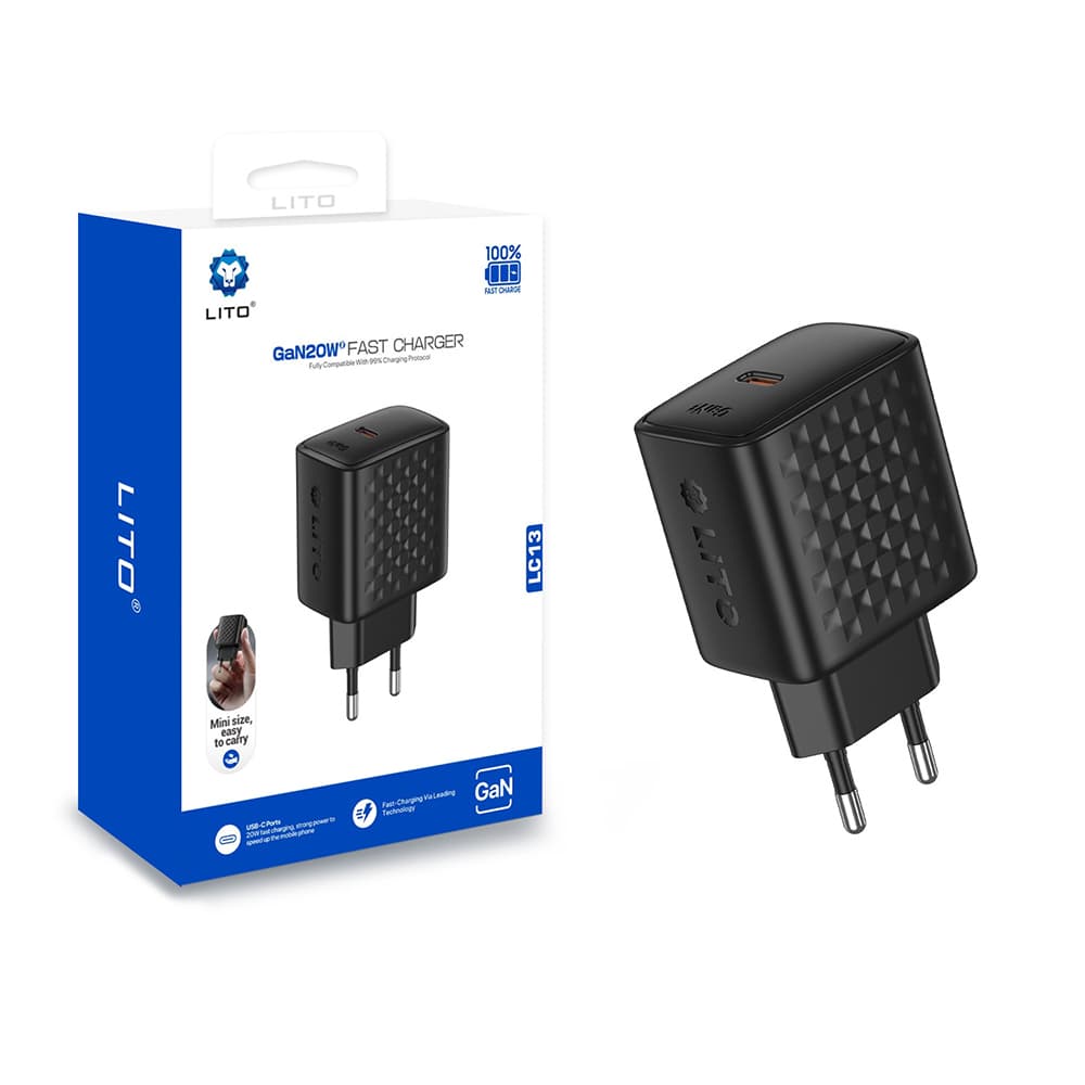 Lito nabíječka do zdi LC13 Type-C PD20W GaN PC nehořlavá EU zástrčka černá - náhled 1