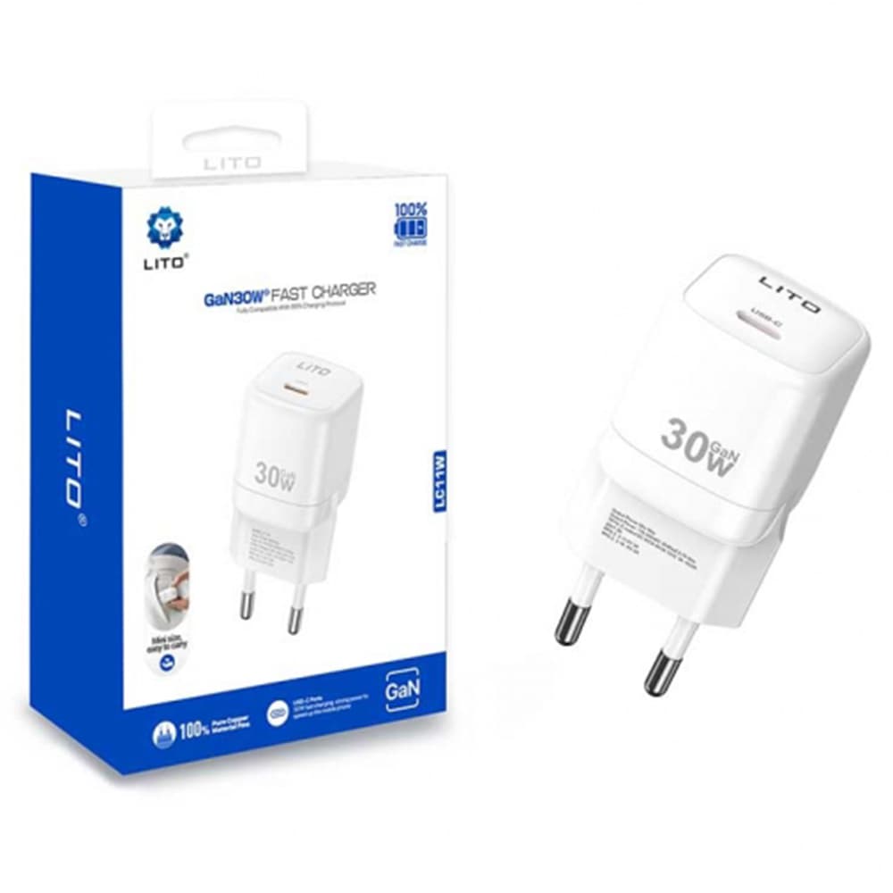Lito Wall Charger LC11 Type-C výstup PD30W GaN ochrana EU zástrčka bílá - náhled 1