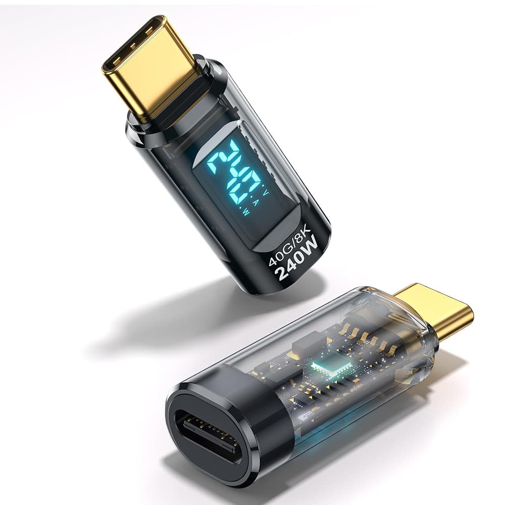 Techsuit Adapter DataBoost A23 USB-C LED displej 40Gbps 8K@60Hz PD240W šedý - náhled 1