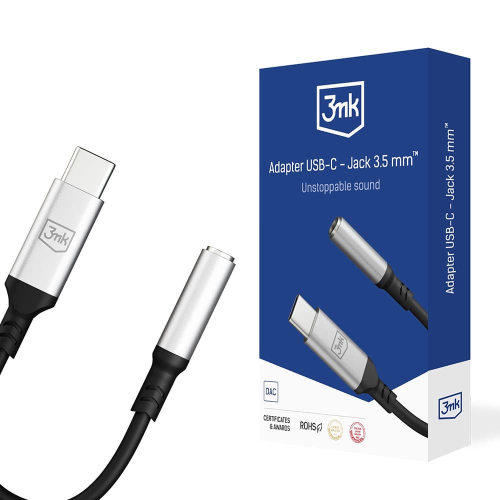 3mk Audio Cable Adapter USB-C na Jack 3.5mm DAC Chip Aluminium Šedý - náhled 1
