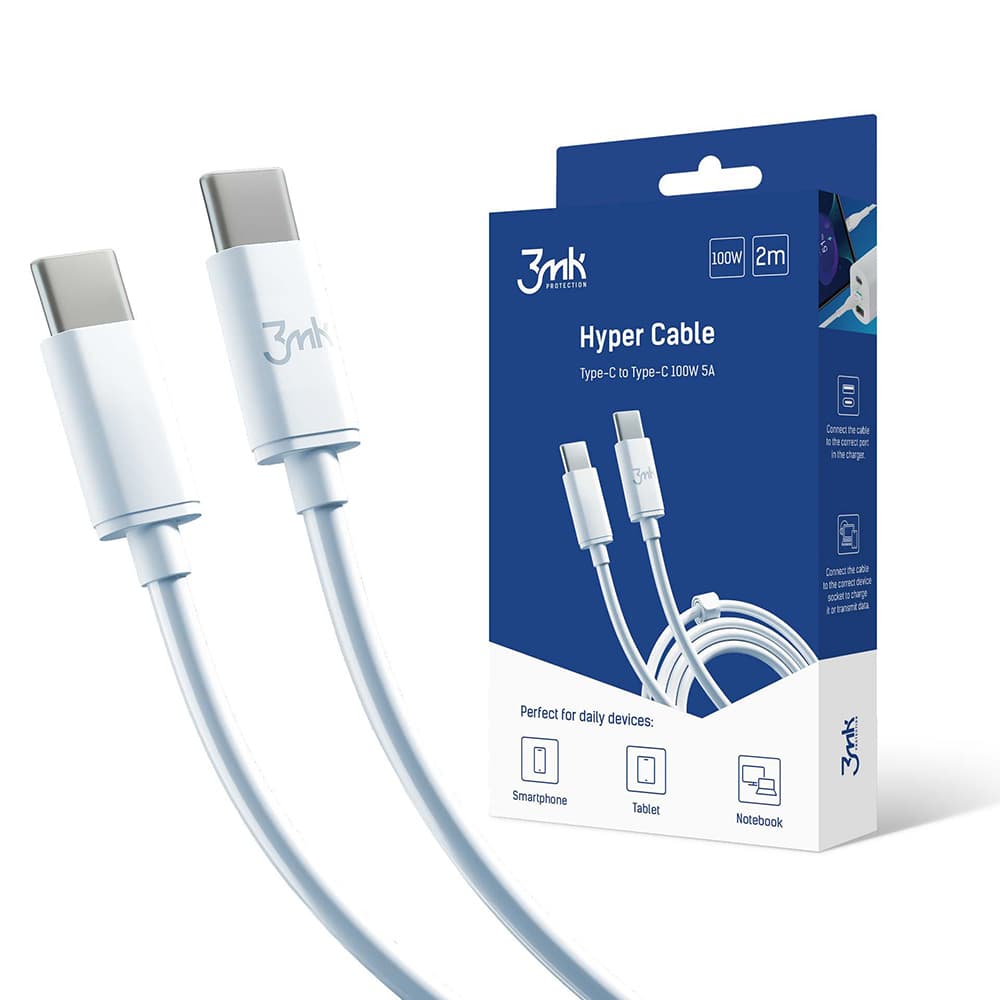 3mk Data Cable Hyper USB-C na USB-C 100W 5A 2m bílý - náhled 1