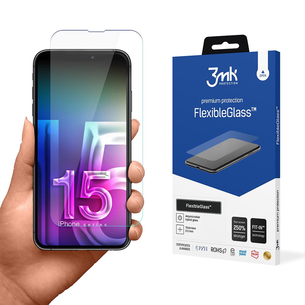 3mk FlexibleGlass iPhone 15 průhledné sklo - náhled 1