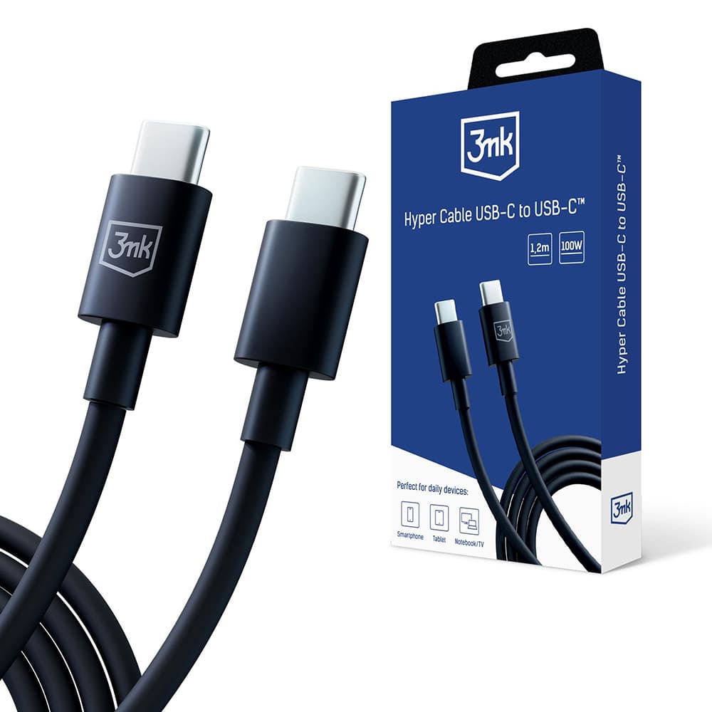 3mk Data Cable Hyper USB-C na USB-C 100W 5A 1.2m černý - náhled 1