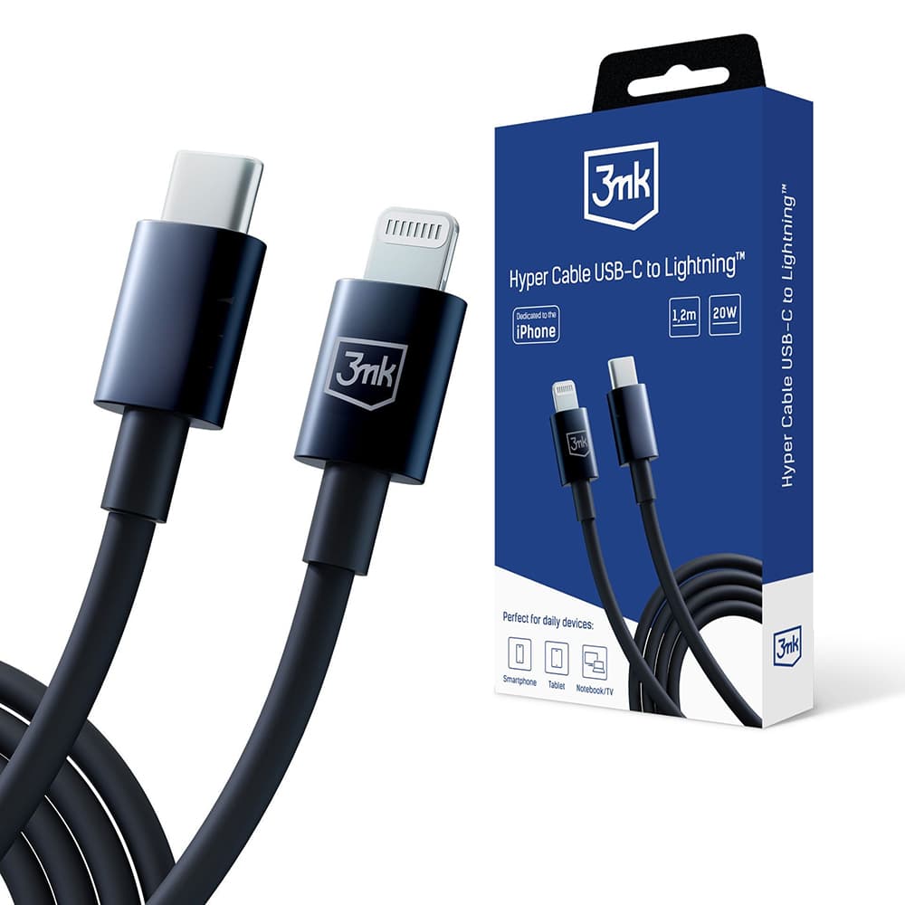 3mk Data Cable Hyper USB-C na Lightning 20W 5A 1.2m černý - náhled 1