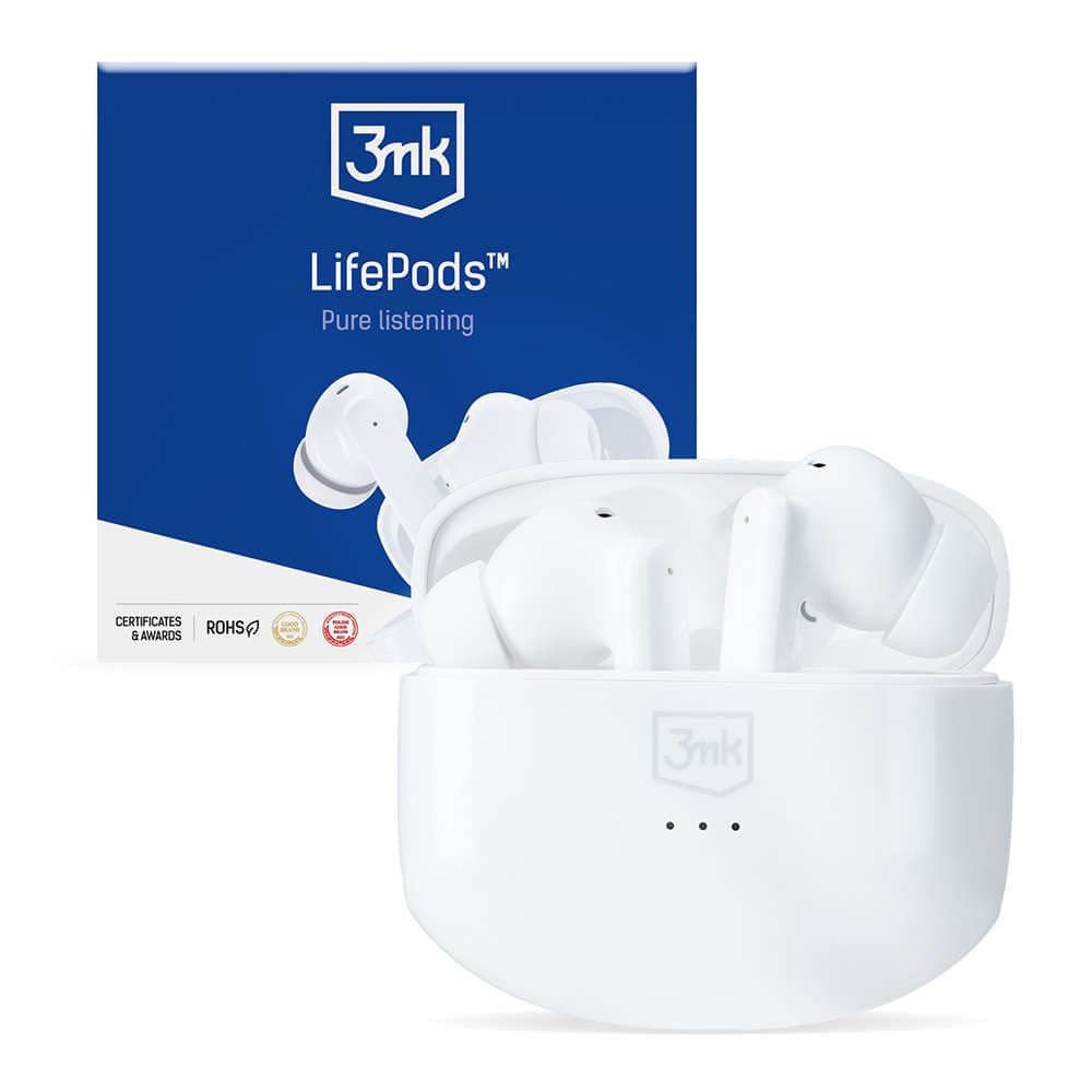 3mk Wireless Earphone Headphones LifePods Bluetooth V5.3 ANC dotykové ovládání bílá - náhled 1