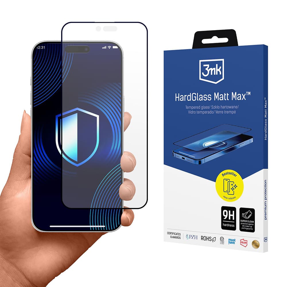 3mk HardGlass Matt Max tvrzené sklo na displej iPhone 17 Air černé - náhled 1
