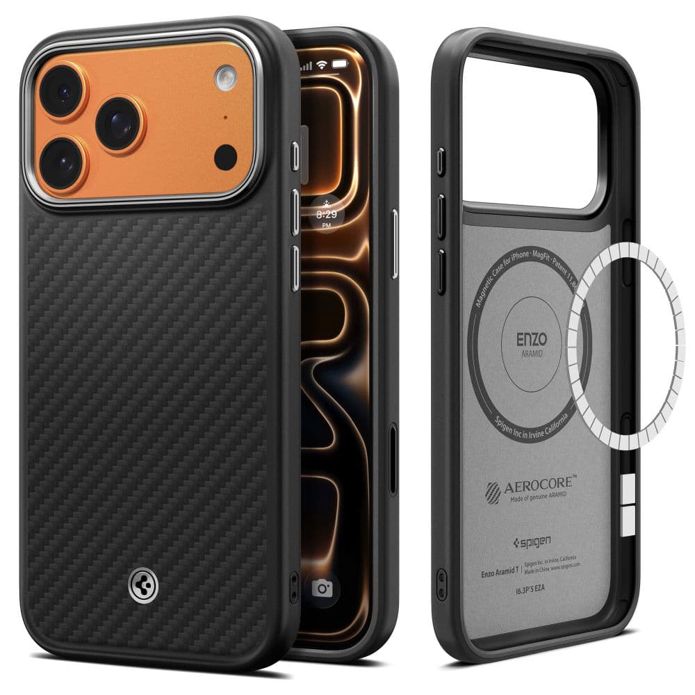 Spigen Enzo Aramid "T" MagSafe pro iPhone 17 Pro černá stříbrná - náhled 1