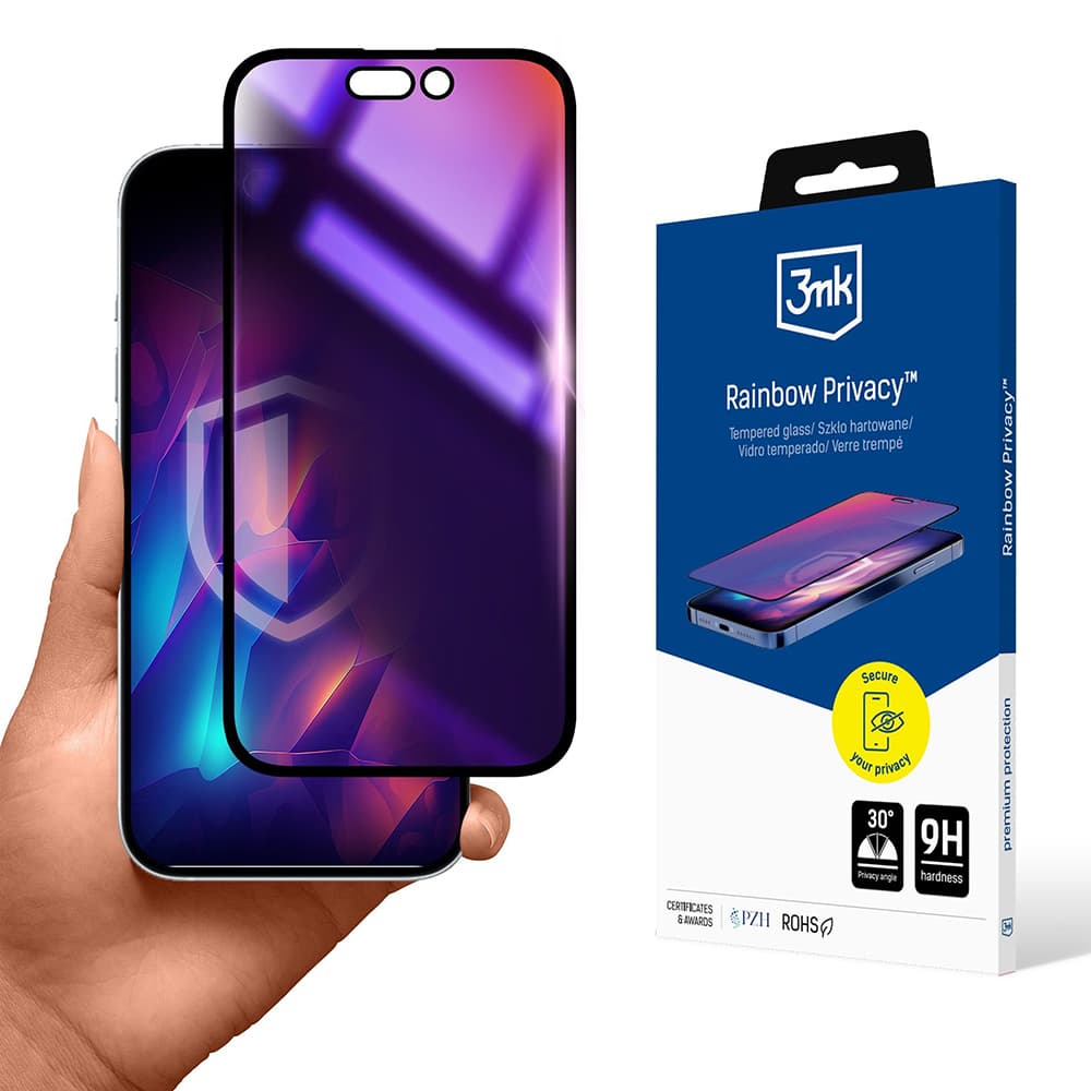 Ochranné sklo 3mk Rainbow Privacy pro iPhone 16 Pro černé - náhled 1