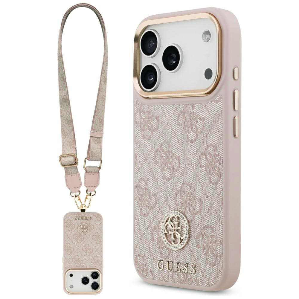 Guess Hardcase 4G Strass Logo &amp; Big Strap iPhone 17 Pro růžová