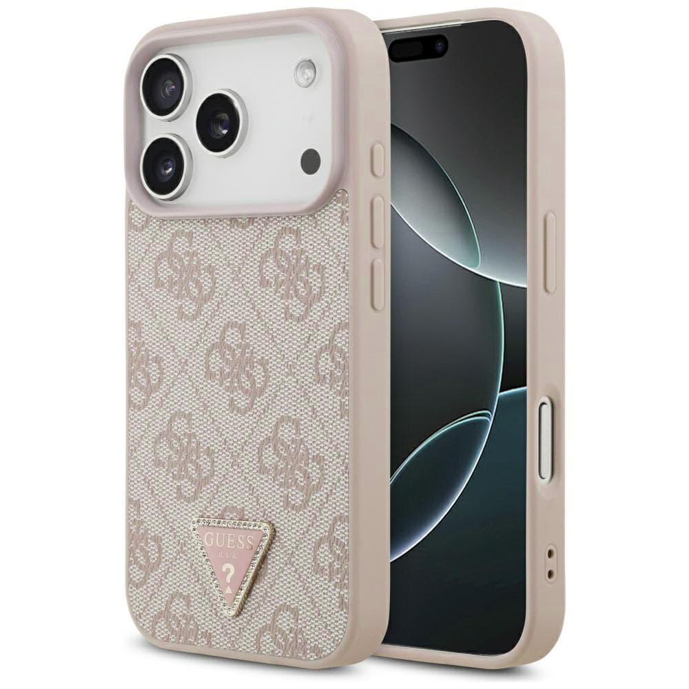 Guess Leather 4G Triangle Strass MagSafe iPhone 17 Pro růžová - náhled 1