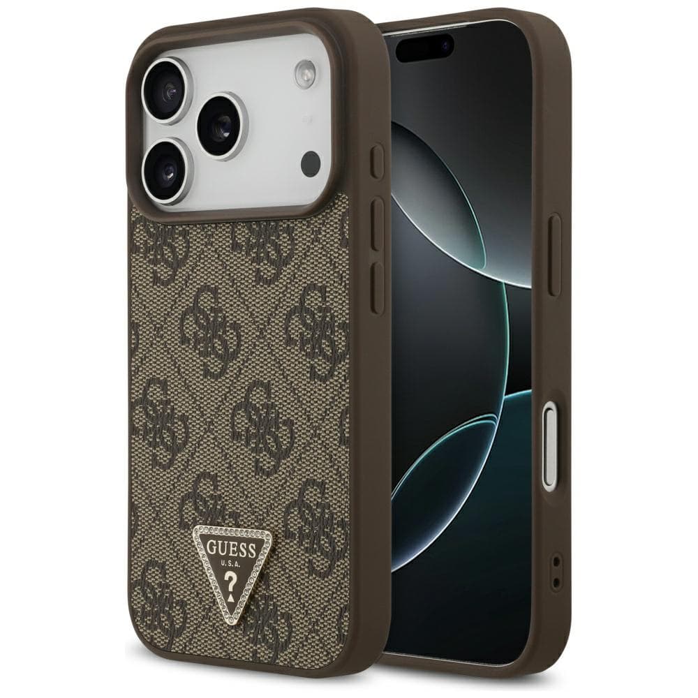 Guess Leather 4G Triangle Strass MagSafe iPhone 17 Pro Hnědá - náhled 1