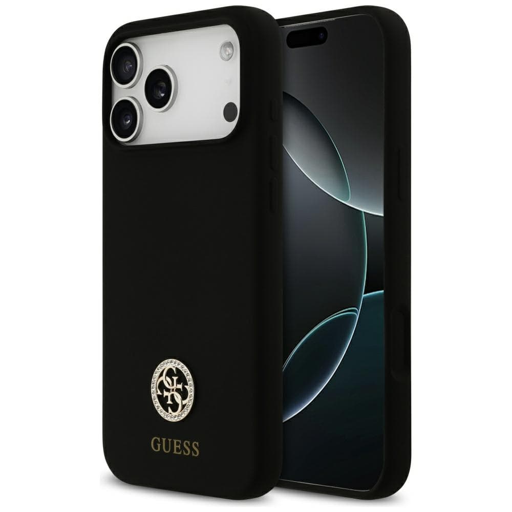 Guess Silicone Logo Strass 4G MagSafe iPhone 17 Pro Max Černý - náhled 1