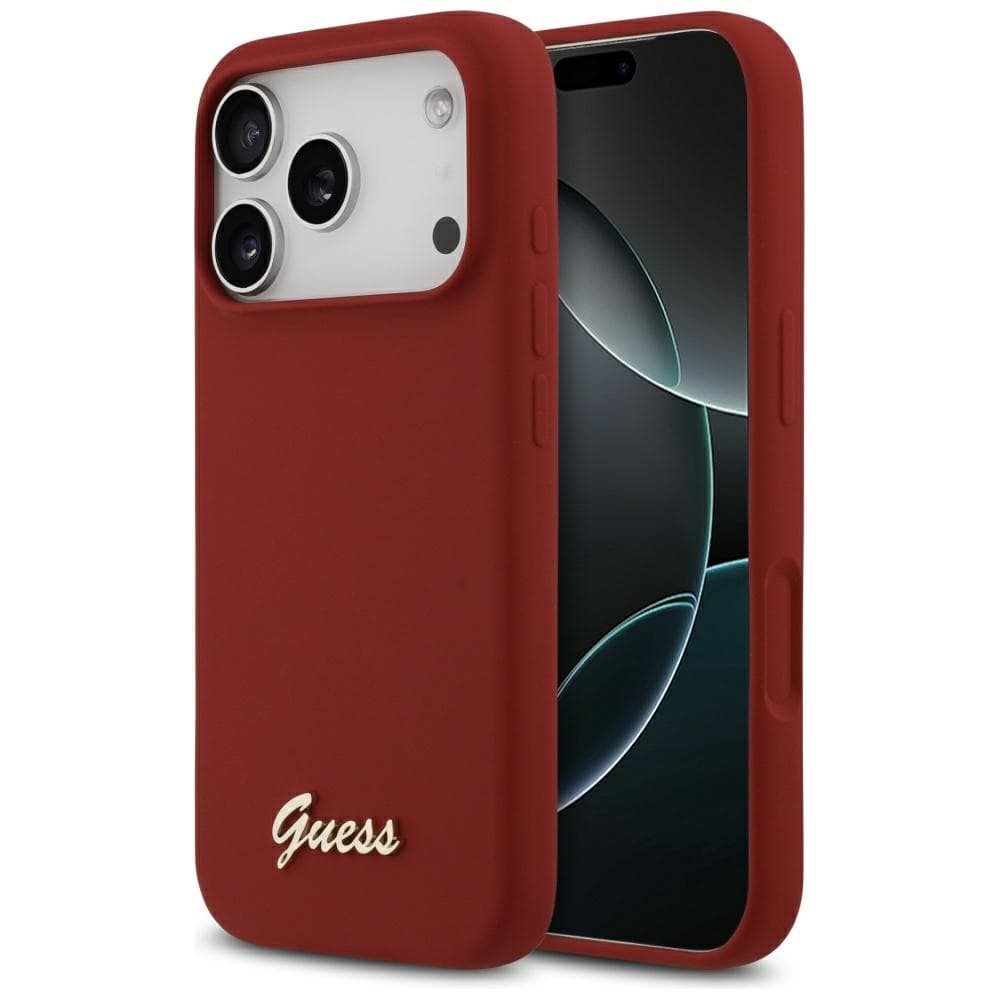 Guess Silicone Script Metal Logo MagSafe iPhone 17 Pro červená - náhled 1