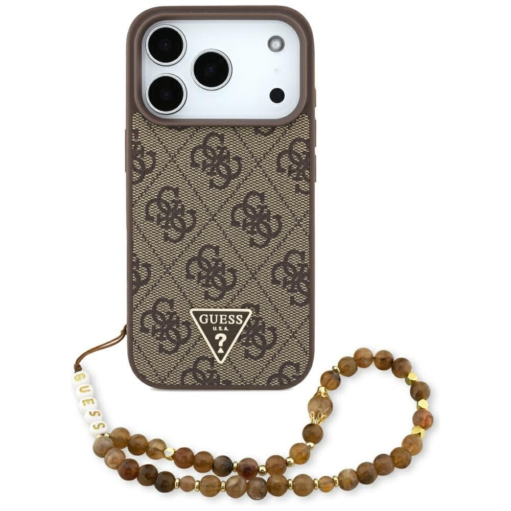 Guess Hardcase 4G Triangle Logo MagSafe s perlovým páskem iPhone 17 Pro hnědý - náhled 1
