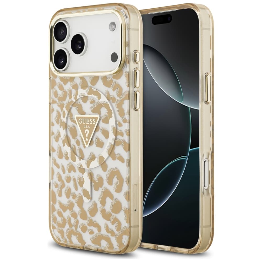 Guess Leopard Glitter MagSafe pouzdro iPhone 17 Pro hnědé - náhled 1