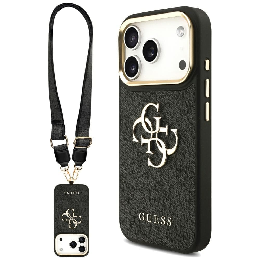 Guess Big 4G Classic Logo s velkým popruhem kovová tlačítka iPhone 17 Pro černá - náhled 1