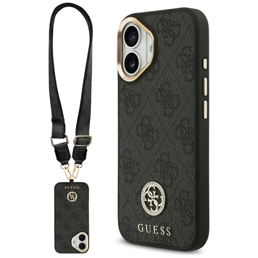 Guess 4G Strass Logo s velkým popruhem kovové tlačítko MagSafe iPhone 17 černá - náhled 1