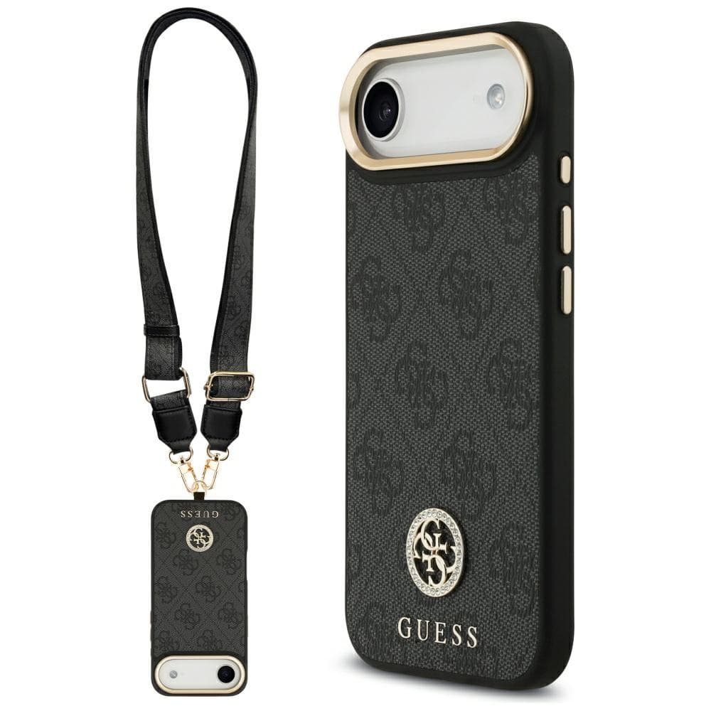 Guess 4G Strass Logo s velkým popruhem kovové tlačítko MagSafe iPhone 17 Air černá - náhled 1