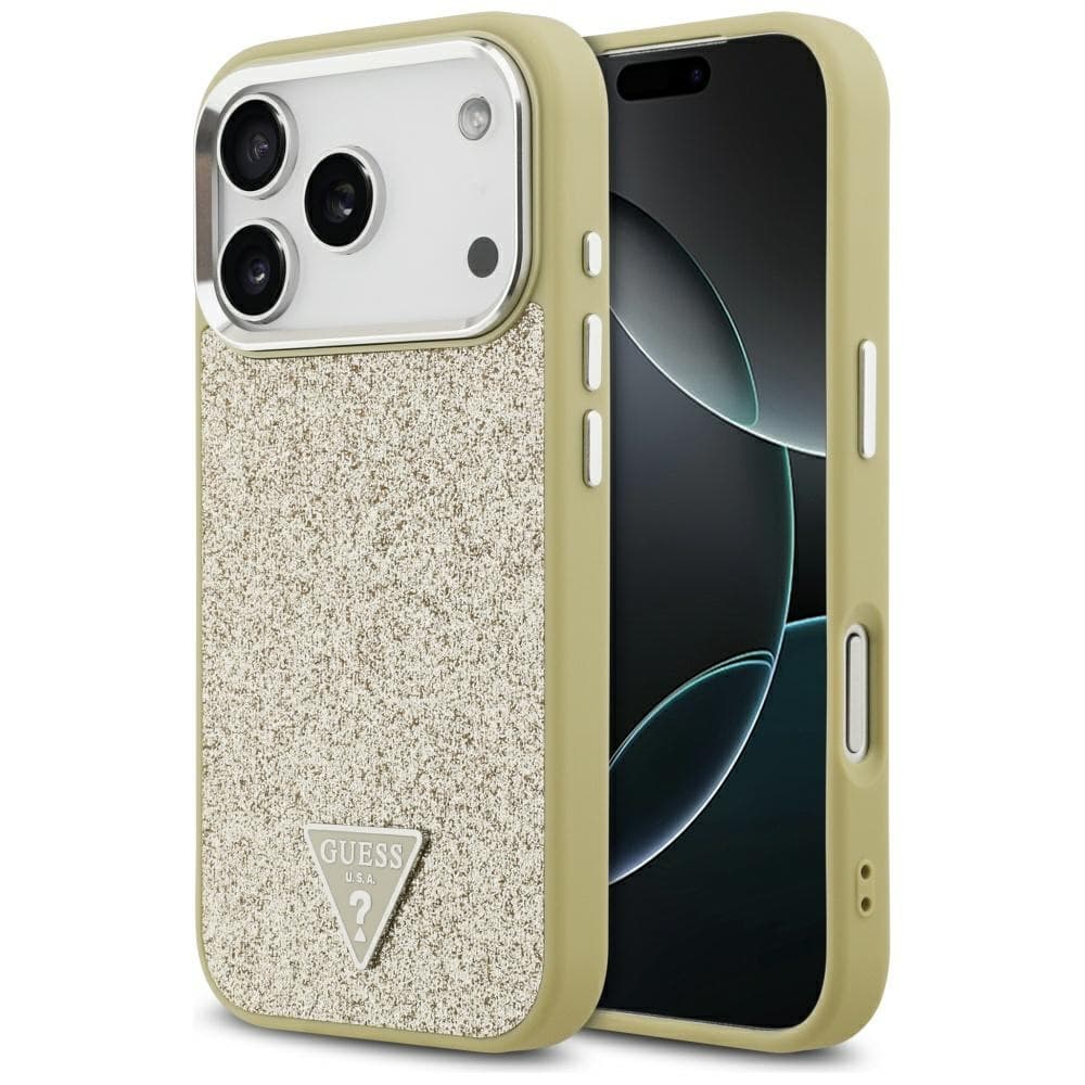 Guess Glitter Triangle Logo MagSafe pouzdro iPhone 17 Pro zlatá - náhled 1