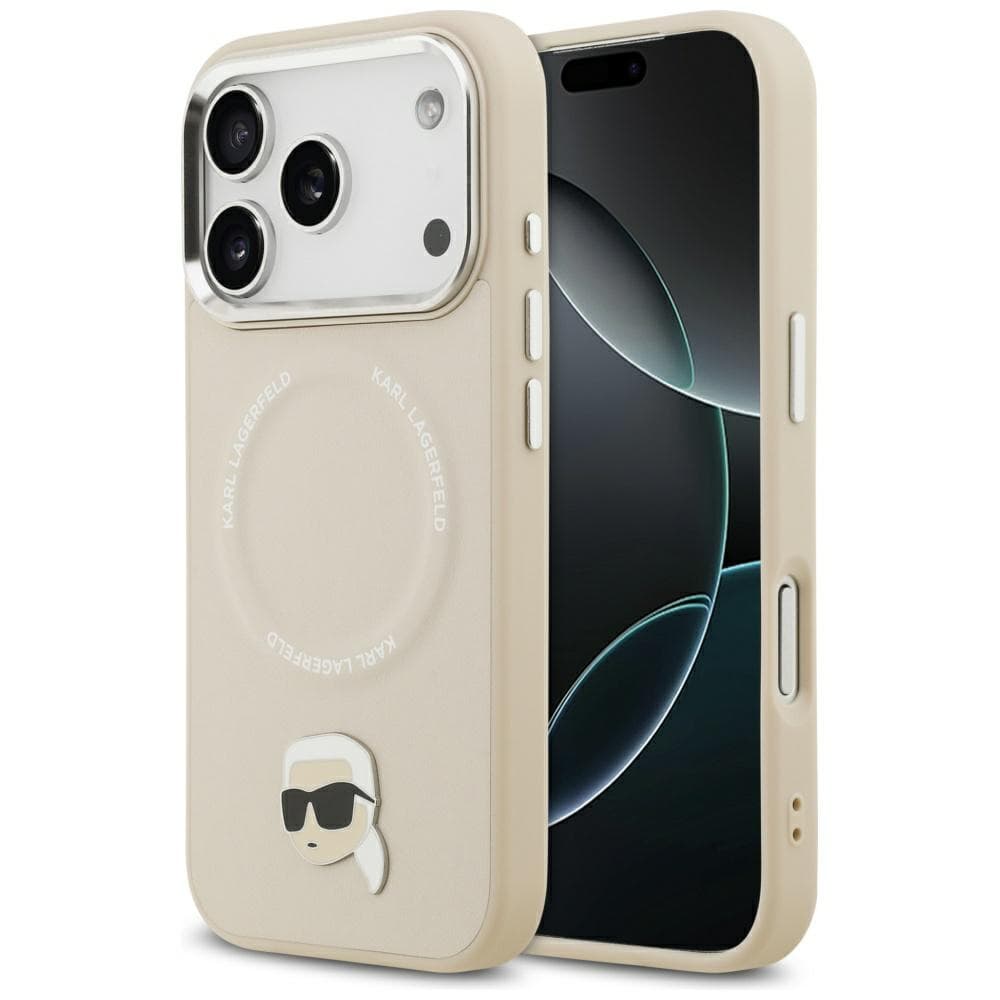 Karl Lagerfeld Leather Karl Pin MagSafe iPhone 17 Pro Max béžová - náhled 1