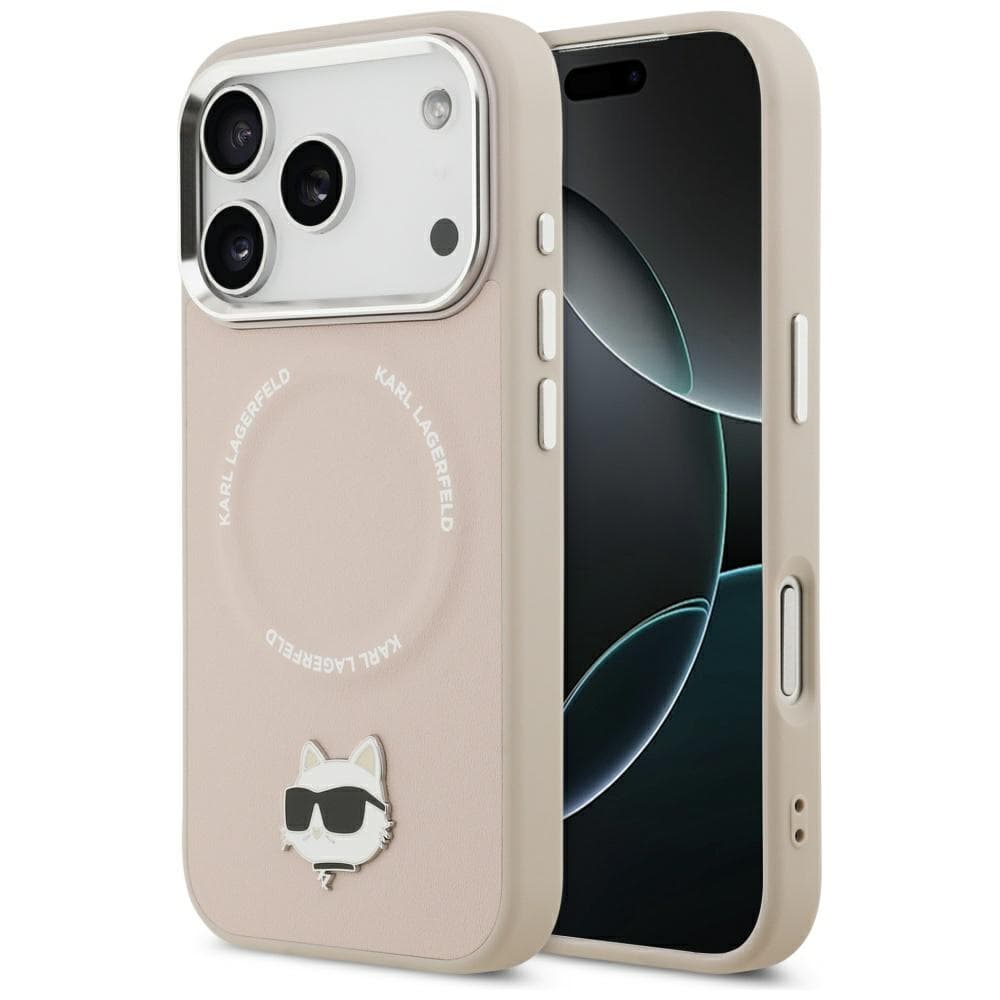 Karl Lagerfeld kožený Choupette Pin MagSafe iPhone 17 Pro růžový - náhled 1