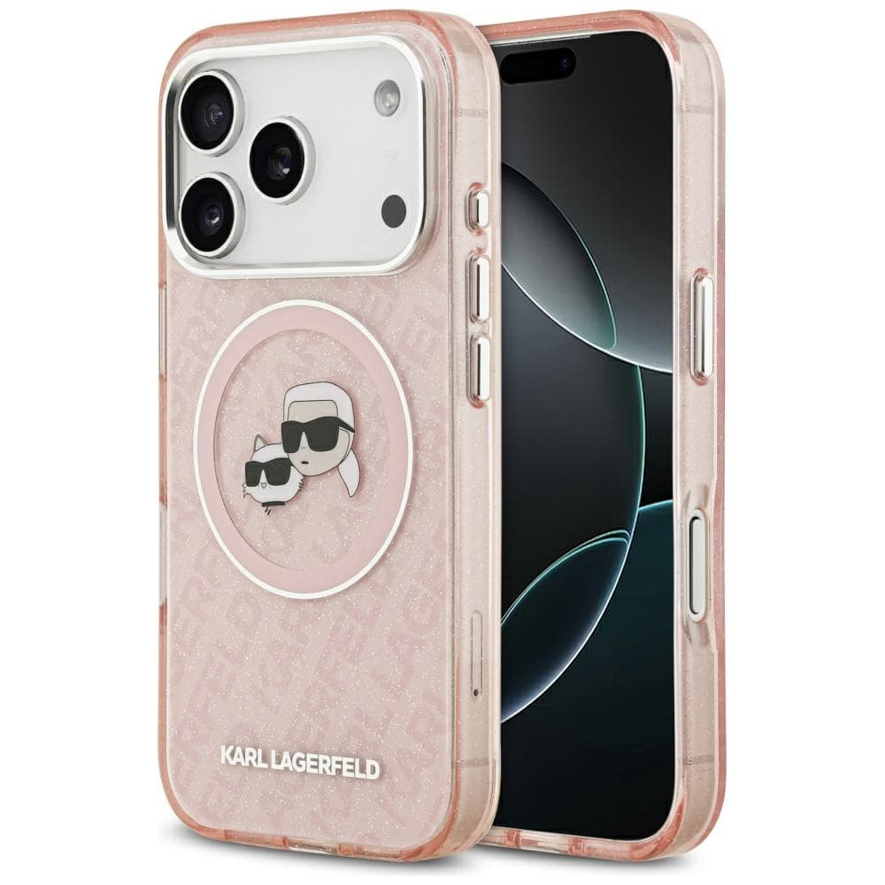 Karl Lagerfeld IML Glitter K&amp;C Heads Logo MagSafe iPhone 17 Pro růžová - náhled 1