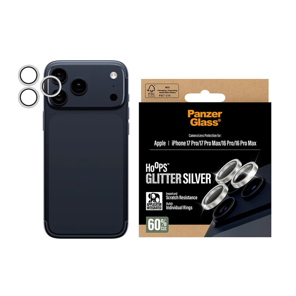 PanzerGlass® Hoops® ochrana čočky kamery iPhone 17/16 Pro/Pro Max stříbrná třpytivá - náhled 1