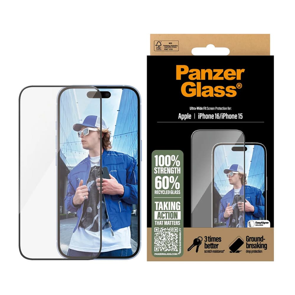 PanzerGlass Ultra-Wide Fit ochranné sklo iPhone 16 iPhone 15 černé - náhled 1