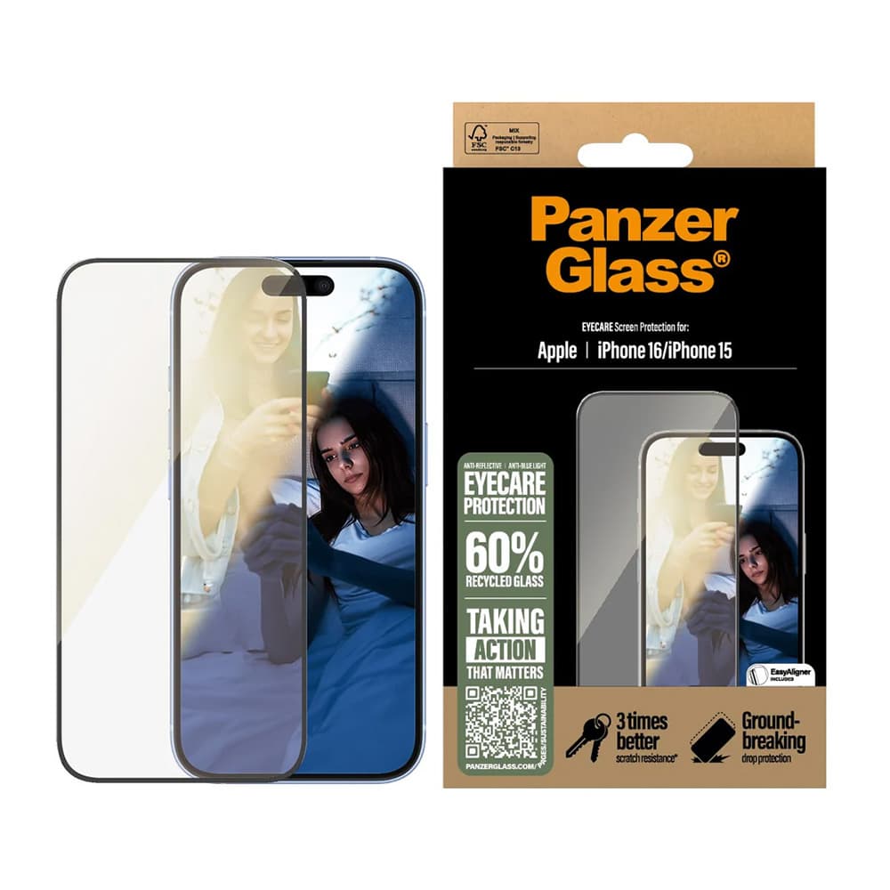 PanzerGlass Ultra-Wide Fit EyeCare ochranné sklo iPhone 16/15 černé - náhled 1