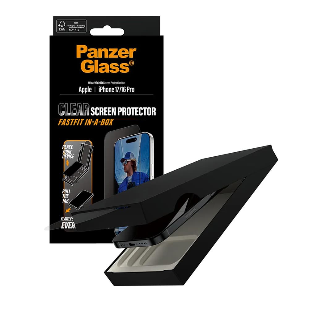 PanzerGlass Ultra-Wide Fit ochranné sklo s FASTFIT IN-A-BOX iPhone 17 iPhone 16 Pro černá - náhled 1