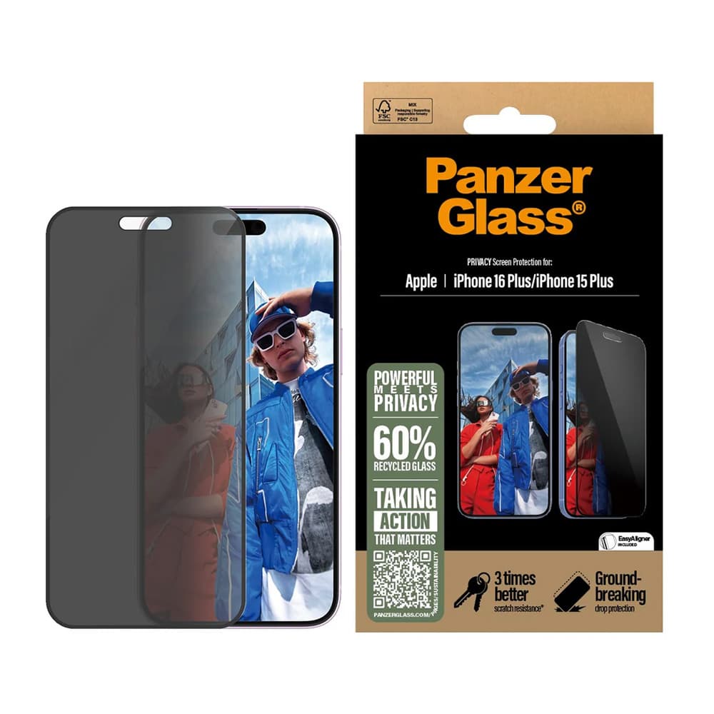 PanzerGlass® Ultra-Wide Fit Privacy Screen Protector s EasyAlignerem iPhone 16 Plus iPhone 15 Plus černý - náhled 1