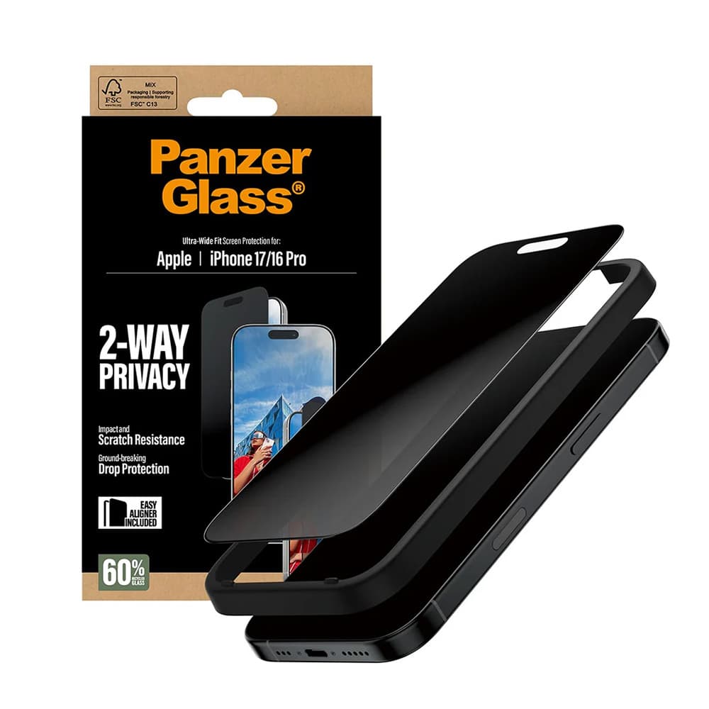 PanzerGlass Ultra-Wide Fit 2-Way Privacy ochranné sklo s EasyAlignerem iPhone 17 iPhone 16 Pro černé - náhled 1