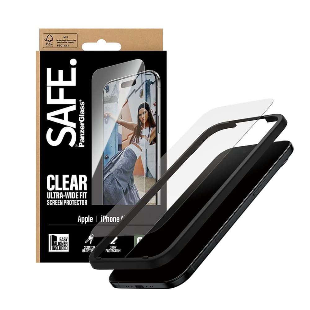 PanzerGlass® SAFE Ultra-Wide Fit ochranné sklo s EasyAlignerem iPhone 17 Air čiré - náhled 1
