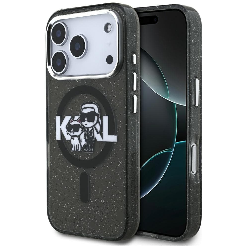 Karl Lagerfeld IML Glitter Karl &amp; Choupette Sketch Logo MagSafe iPhone 17 Pro černá - náhled 1