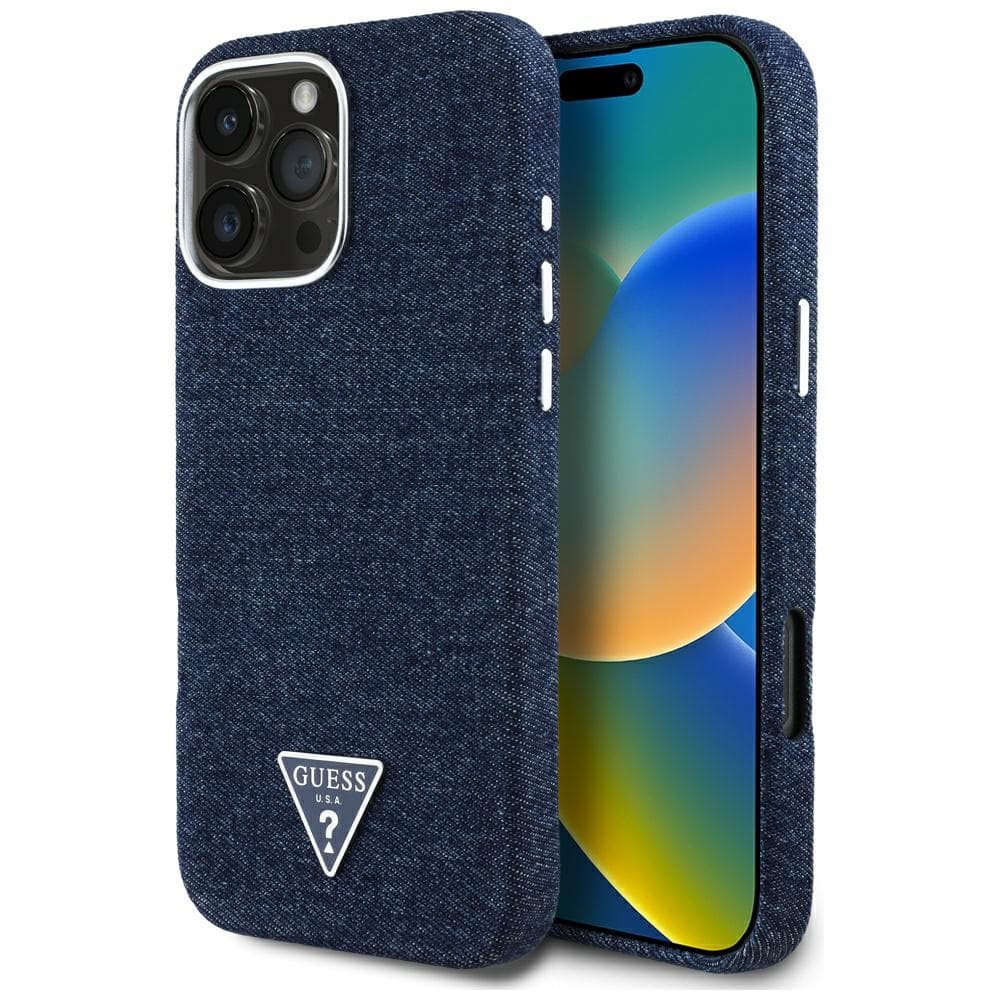 Guess Denim Triangle Logo MagSafe pro iPhone 16 Pro modrý - náhled 1
