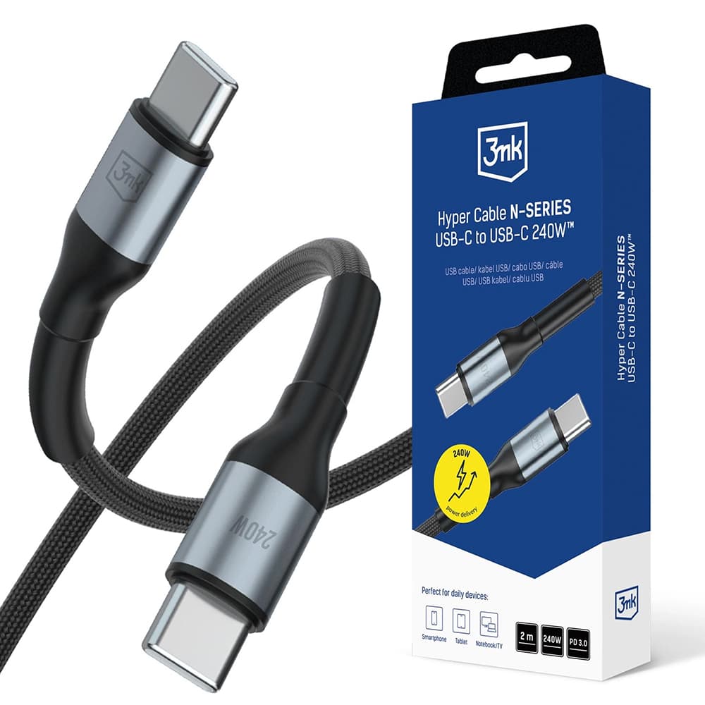 3mk datový kabel Hyper N-Series Type-C to Type-C 240W 2m černý - náhled 1