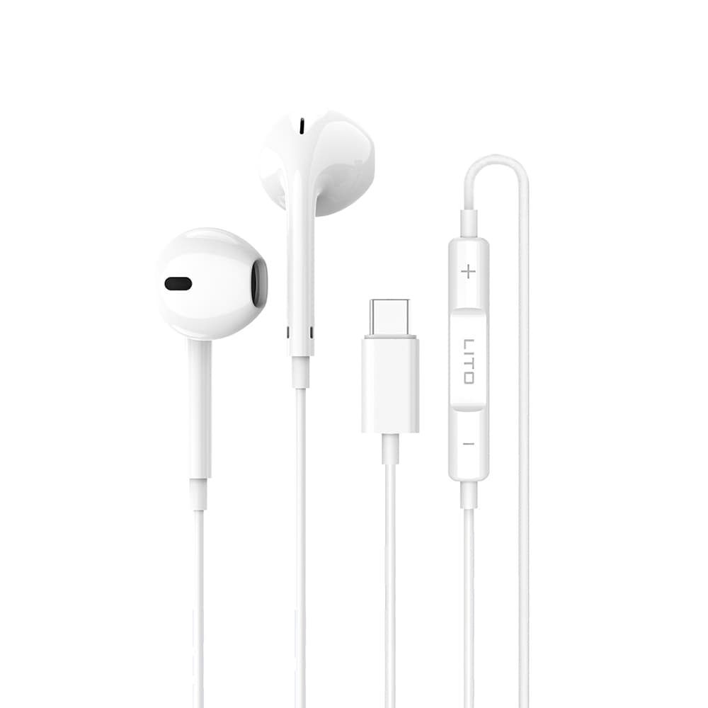 Lito LF01T drátová sluchátka USB-C stereo s HD mikrofonem bílá - náhled 1