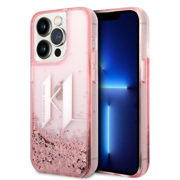 Karl Lagerfeld pouzdro Glitter iPhone 14 Pro růžové Liquid Big KL - náhled 1