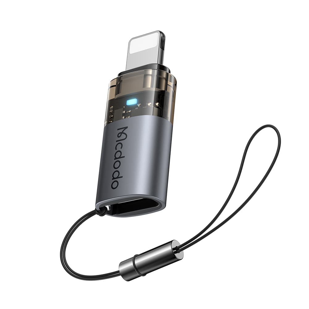Mcdodo - OTG adaptér (OT-7630) - USB-C na Lightning, hliníková slitina, nabíjení a synchronizace dat, 36W, modré světlo, šňůrka - černá - náhled 1